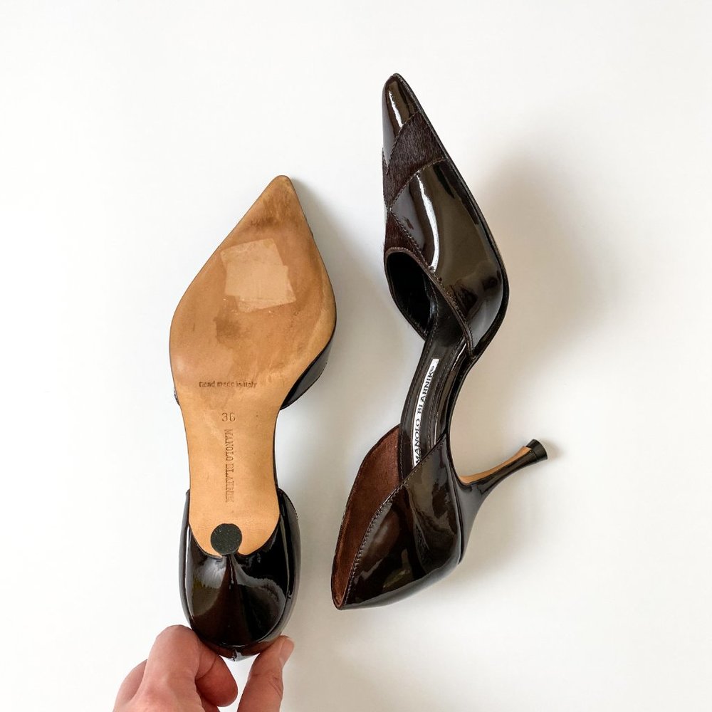 Manolo Blahnik Black Patent D'Orsay Pumps Size 36 - Picture 8 of 14